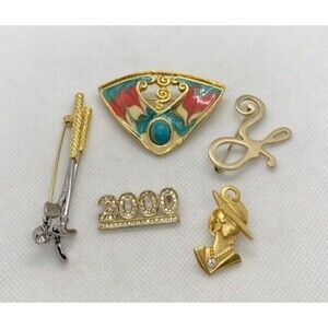 Vintage Lot of 5‎ Gold Tone Brooch Pin LC Golf Clubs JJ Face Rhinestone 2000 Y